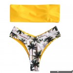 Thenxin Women's Strapless Ribbed Lace Up High Cut 2 Piece Bandeau Bikini Set Floral Printed Swimsuit Swimwear Yellow B07LGBKTHC